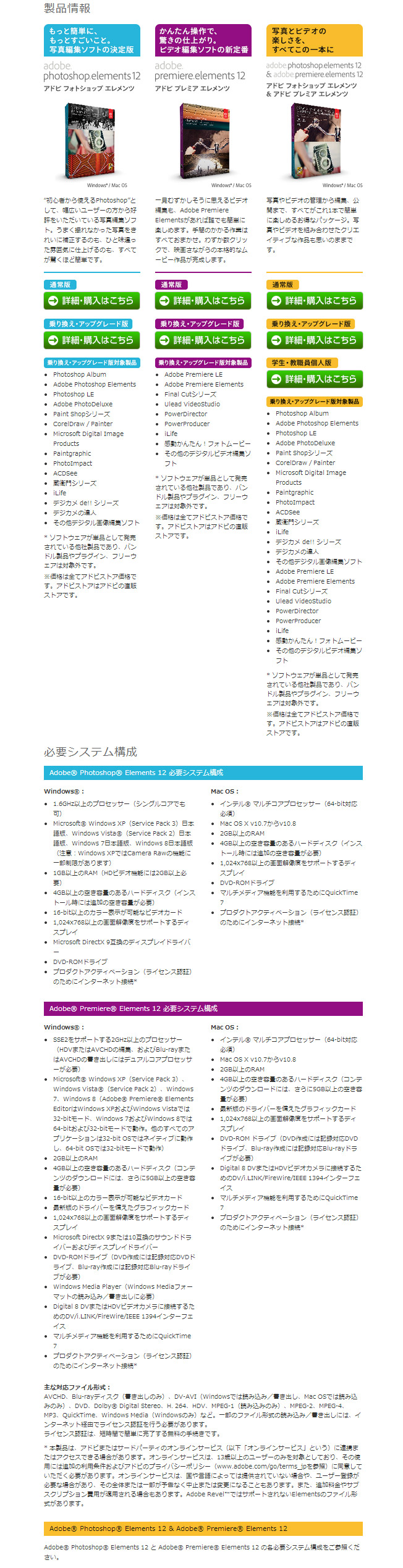 製品情報 Adobe Photoshop Elements 12 Adobe Premiere Elements 12