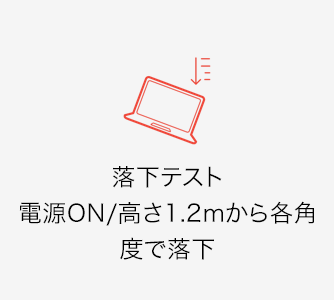 落下テスト:電源ON/高さ1.2mから各角度で落下