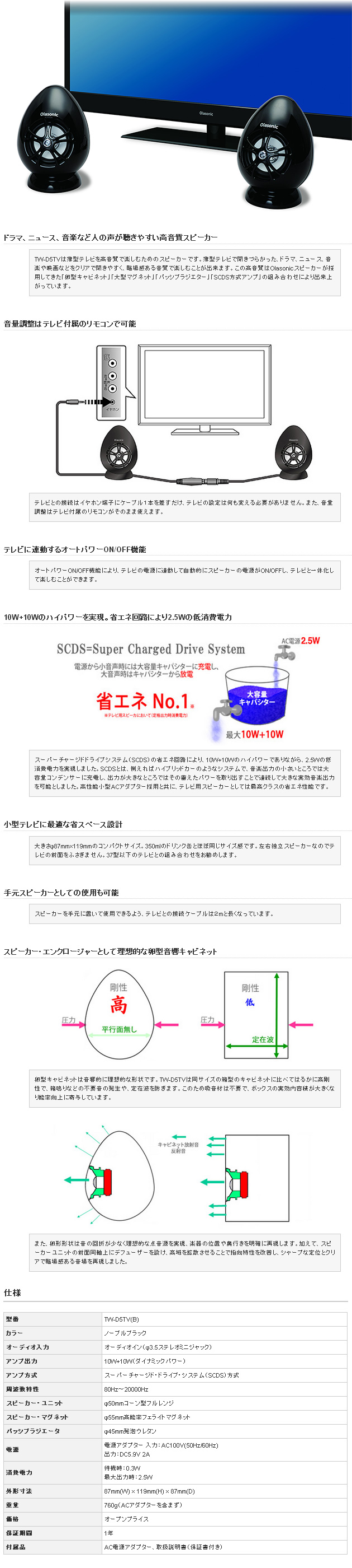 Olasonic Olasonic TV用スピーカー（ノーブルブラック） TW-D5TV - NTT