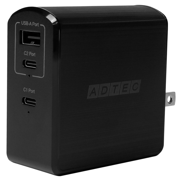 Power Delivery対応 GaN AC充電器/105W/USB Type-A 1ポート Type-C 2ポート/ブラック