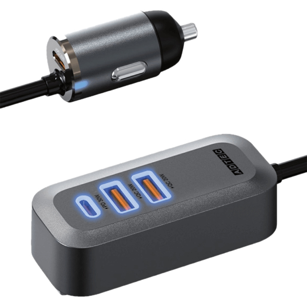 Power Delivery対応 シガーソケットタイプ充電器/100W/USB Type-A 2ポート/Type-C 2ポート/ブラック