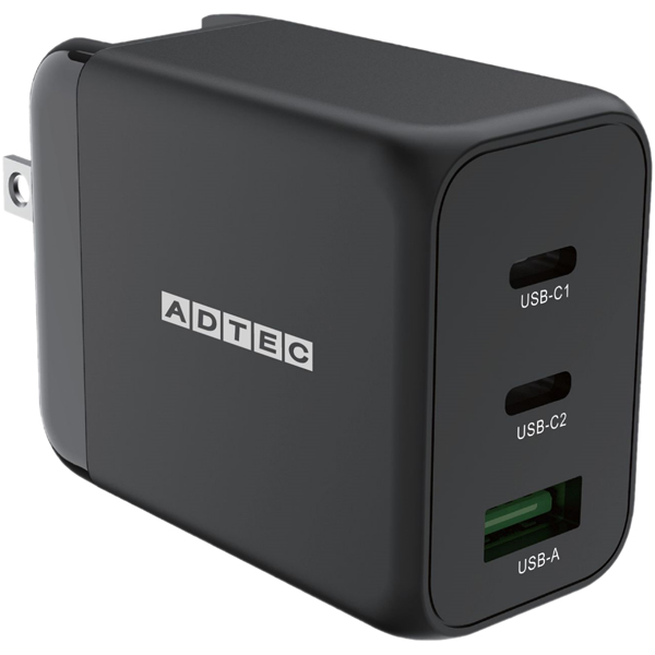 Power Delivery対応 GaN AC充電器/65W/USB Type-A 1ポート/Type-C 2ポート/ブラック