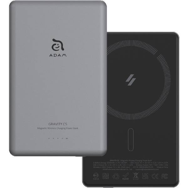 GRAVITY C5 MagSafe対応ワイヤレス充電 5000mAh 超薄型 モバイルバッテリー グレー