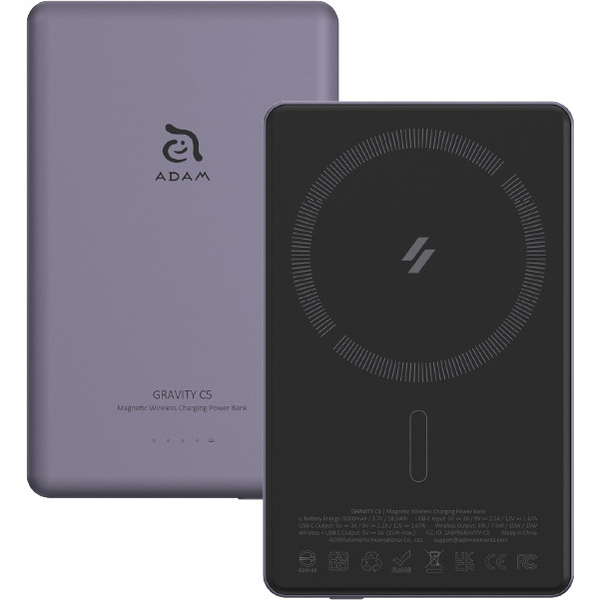 GRAVITY C5 MagSafe対応ワイヤレス充電 5000mAh 超薄型 モバイルバッテリー パープル