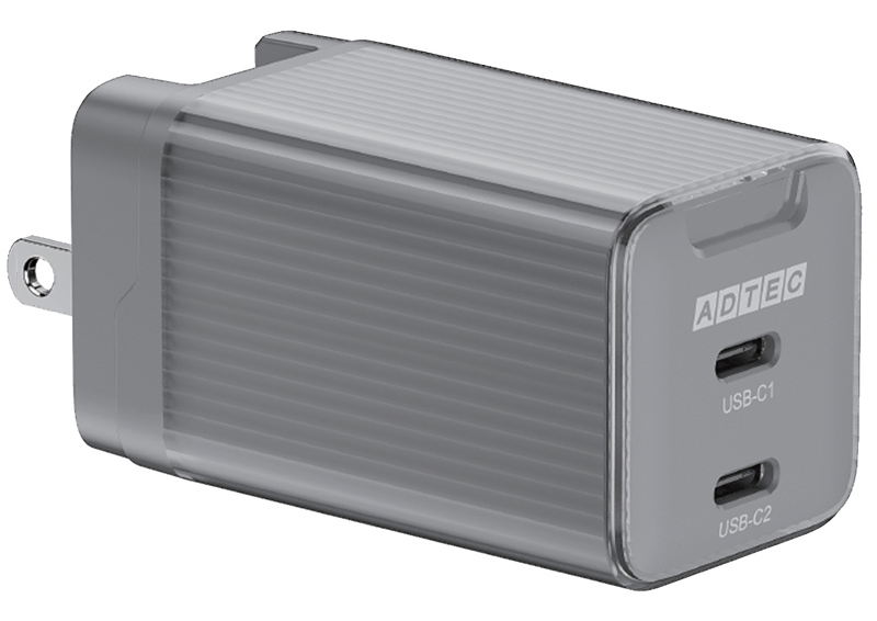 PD対応 AC充電器/GaN/65W/USB Type-C 2ポート/ブラック