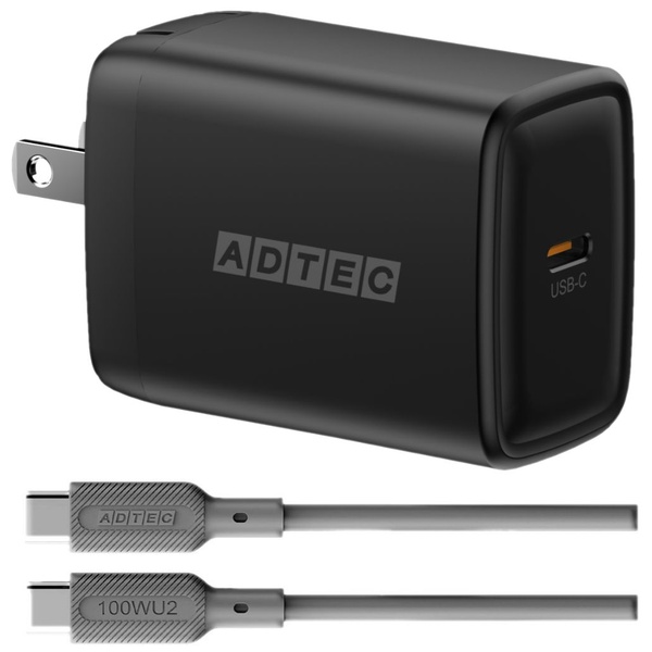 Power Delivery対応 GaN AC充電器/65W/USB Type-C 1ポート/ブラック＆Type-C to Cケーブルセット