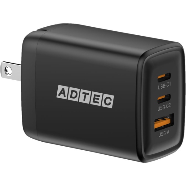 Power Delivery対応 GaN AC充電器/65W/USB Type-A 1ポート/Type-C 2ポート/ブラック