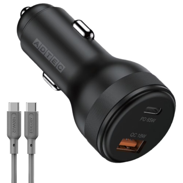 Power Delivery対応 シガーソケットタイプ充電器/83W/USB Type-C 1ポート Type-A 1ポート//ブラック & 1m Type-C to Cケーブルセット