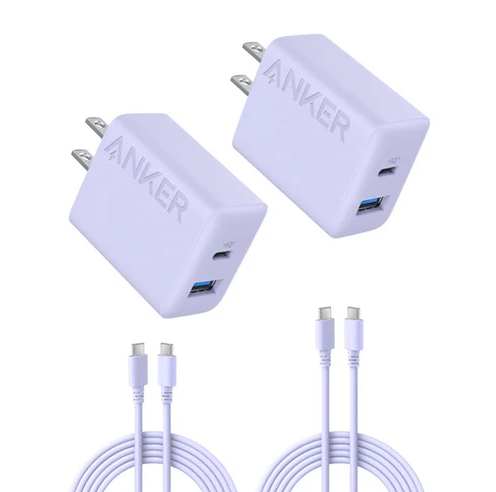 Anker Charger (20W 2-Port) with USB-C & USB-C ケーブル 2個セット パープル