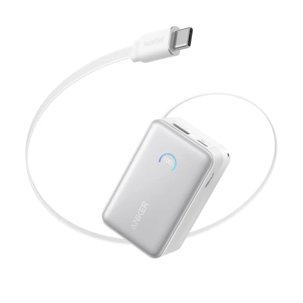 Anker Nano Power Bank (10000mAh 45W 巻取り式 USB-Cケーブル) ホワイト