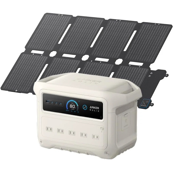 Anker Solix C1000 Gen 2 Portable Power Station with Anker Solix PS100 Compact Portable Solar Panel オフホワイト