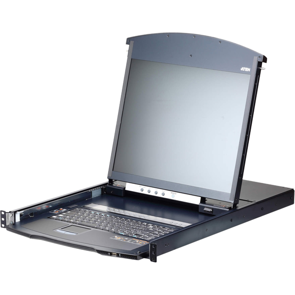 19インチ 16ポート Cat5e デュアルスライド LCD IP-KVMドロワー ショートレール