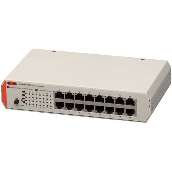 法人向け 100BASE-TX/10BASE-T 16ポートスイッチングハブ メタル筐体 電源内蔵モデル