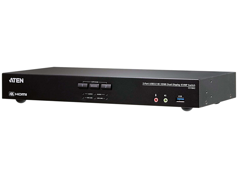 2ポート HDMIデュアルディスプレイ KVMPスイッチ（2ポートUSB 3.0ハブ搭載、4K対応）