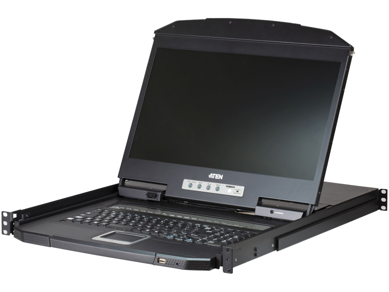 PS/2-USB対応 8ポートVGA シングルスライド ワイドスクリーンLCD KVMドロワー/ショートレール