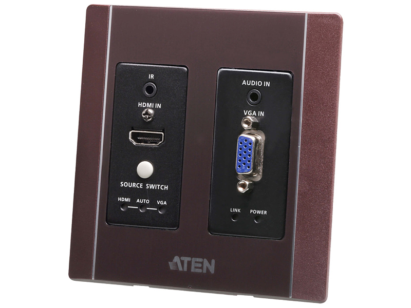 HDMI & VGA HDBaseTトランスミッター（USウォールプレート、POHタイプ、ブラウン）