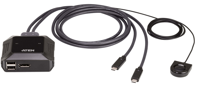 2ポート USB-C DisplayPort KVMスイッチ（4K60p対応、ワイヤードリモコン付属）