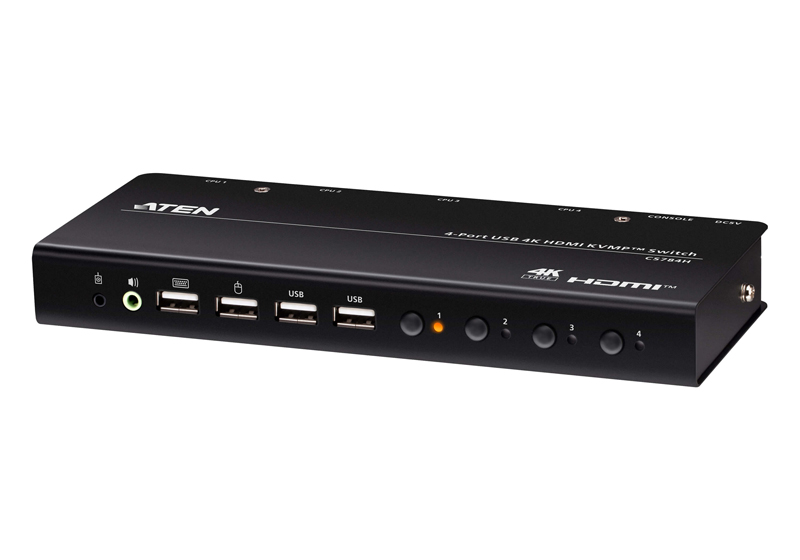 4ポート USB HDMI KVMPスイッチ（4K60p、2ポートUSB 2.0ハブ搭載）