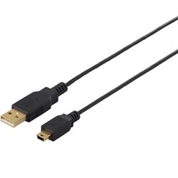 USB2.0ケーブル（A to miniB） スリムタイプ 2m ブラック