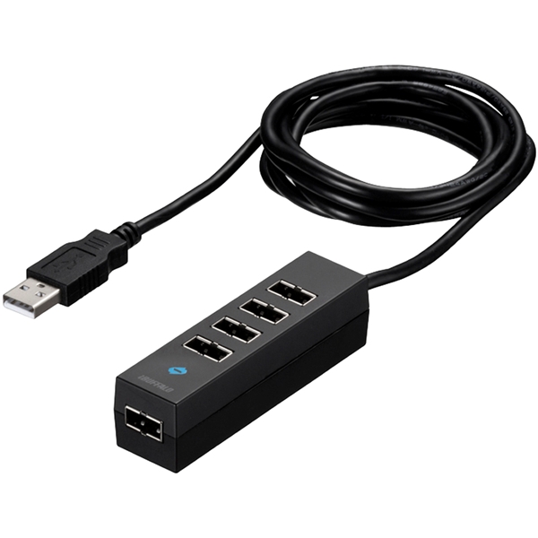 どっちもUSBハブ どっちもUSBポート採用USB2.0ハブ 5ポートタイプ ブラック