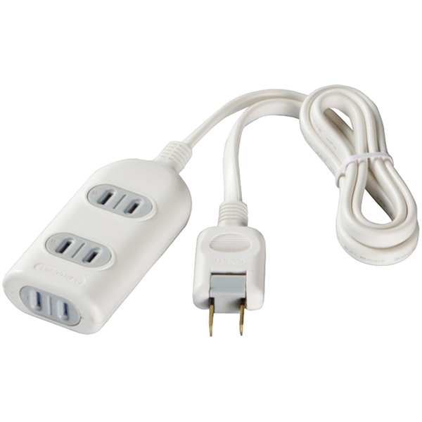 2ピン式電源タップ 3個口タイプ シャッター付 5m ホワイト