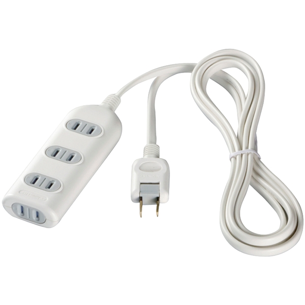 2ピン式電源タップ 4個口タイプ シャッター付 3m ホワイト