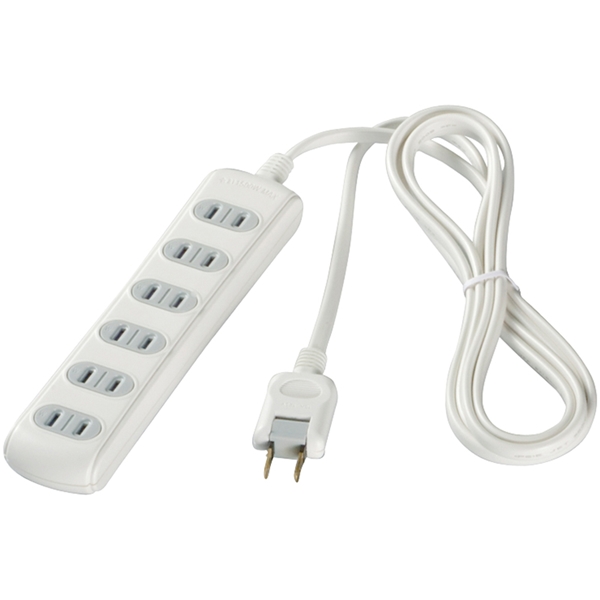2ピン式電源タップ 6個口タイプ シャッター付 3m ホワイト