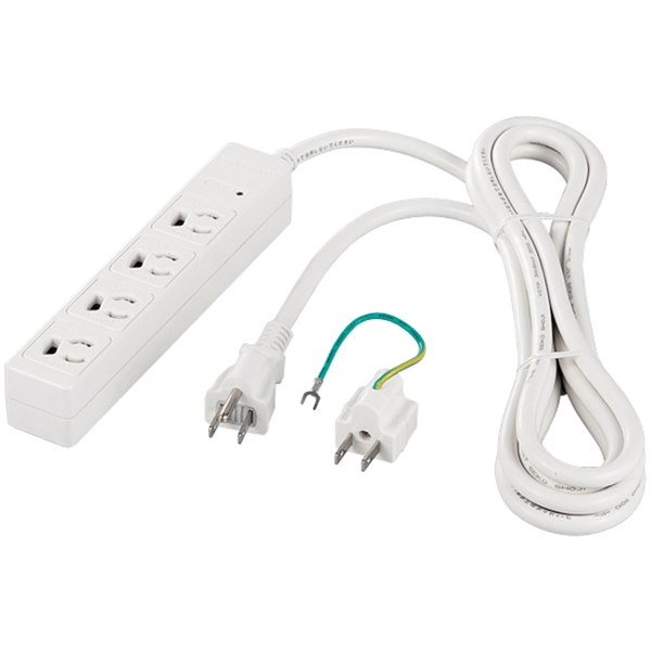 RoHS対応 3ピン式電源タップ 4個口タイプ マグネット付 5m ホワイト