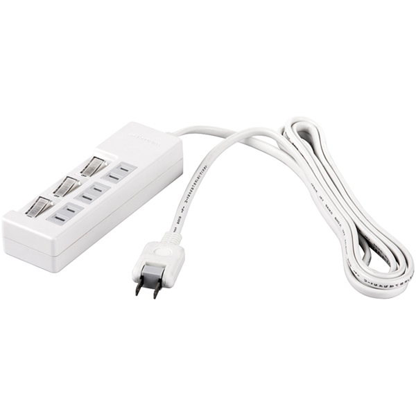 2ピン式電源タップ 3個口タイプ 雷サージ防止/個別スイッチ付 2m ホワイト