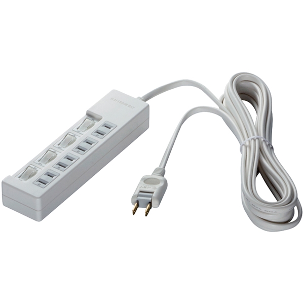 2ピン式電源タップ 4個口タイプ 雷サージ防止/個別スイッチ付 2m ホワイト