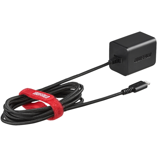 2.4A USB急速充電器 Lightningケーブル一体型タイプ 1.5m ブラック