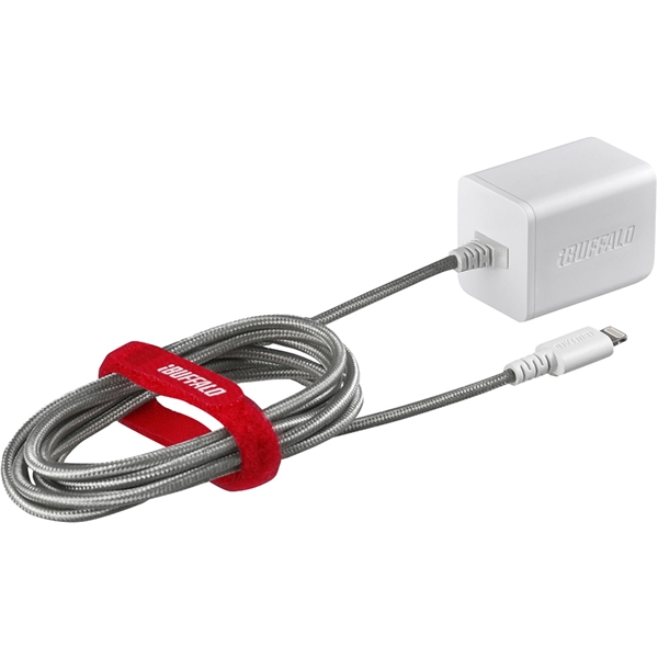 2.4A USB急速充電器 Lightningケーブル一体型タイプ 2.5m ホワイト