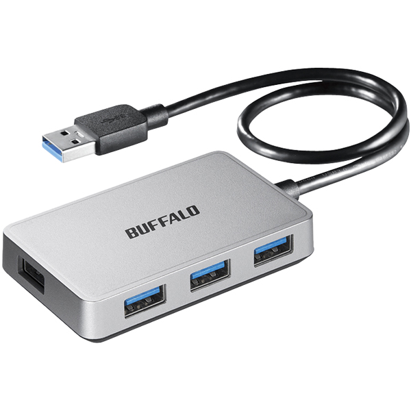 USB3.0バスパワーハブ 4ポートタイプ マグネット付き シルバー