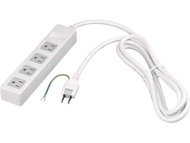 3ピン式電源タップ マグネット＆2重構造 4個口/5m ホワイト