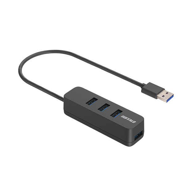 USB-A 3.2 Gen1 バスパワー上挿しハブ 磁石付 ブラック