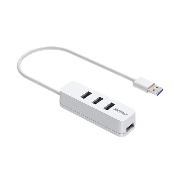 USB-A 3.2 Gen1 バスパワー上挿しハブ 磁石付 ホワイト