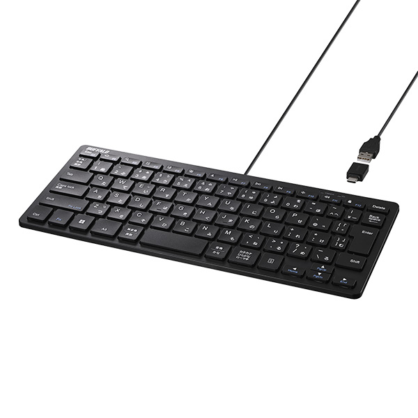 Type-C変換アダプタ付 有線 USB接続ミニキーボード ブラック