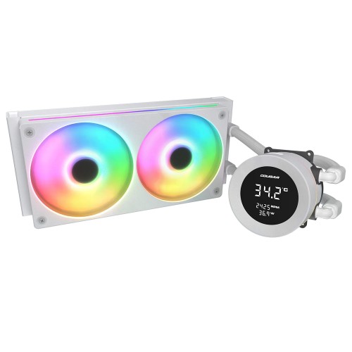 Poseidon Vistek ARGB 240 White/240mm水冷CPUクーラー/1.9インチデジタルディスプレイ搭載/Intel LGA1851/1700/1200/115X/1366/AMD AM5/AM4/AM3/AM2/FM2/FM1