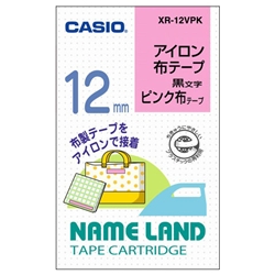 ネームランド用アイロン布テープ 12mm ピンク/黒文字