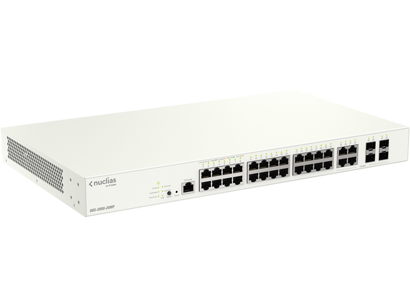 DBS-2000-28MP/A2 8年間ライセンスパック(無償ライセンス1年含)、PoE+対応(最大370W給電)、10/100/1000BASE-Tポート(PoE+)×24、10/100/1000BASE-Tポート×4(SFPコンボ×4)