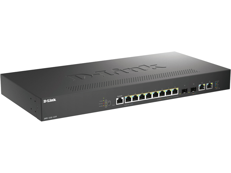 DMS-1250-12TP マルチギガL2スマートマネージドスイッチ、PoE+(Max240W給電)、10/100/1000/2.5G BASE-T×8、100/1000/2.5G/5G/10G BASE-T×2、10G SFP+×2、LLW保証