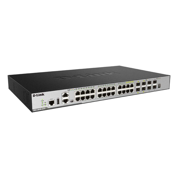 DGS-3630-28TCSI ギガビットL3スタッカブルスイッチ、10/100/1000BASE-T×24ポート（10G SFP+×4、SFP combo 4） スタンダードイメージ（SI）