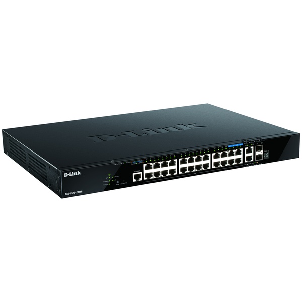 DGS-1520-28MP ギガビットL3スタッカブルスマートProスイッチ、10/100/1000BASE-T(PoE+)×20、100/1000/2.5GB BASE-T(PoE+)×4、1000/10G BASE-T×2、10G SFP+スロット×2