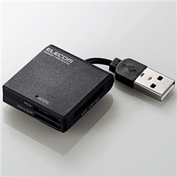 USB2.0/1.1 ケーブル固定メモリカードリーダ/43+5メディア/ブラック