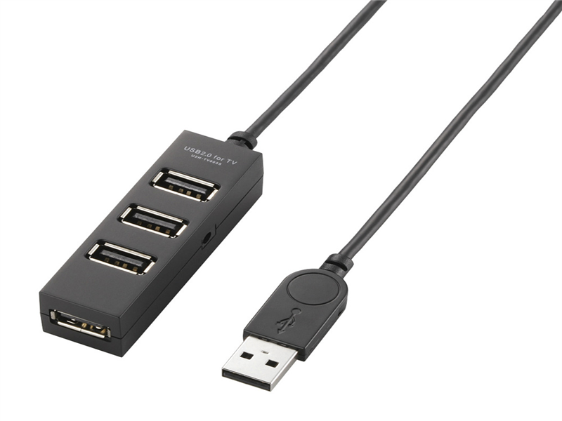 USB2.0ハブ/TV用/セルフパワー/4ポート/1.0m/ブラック