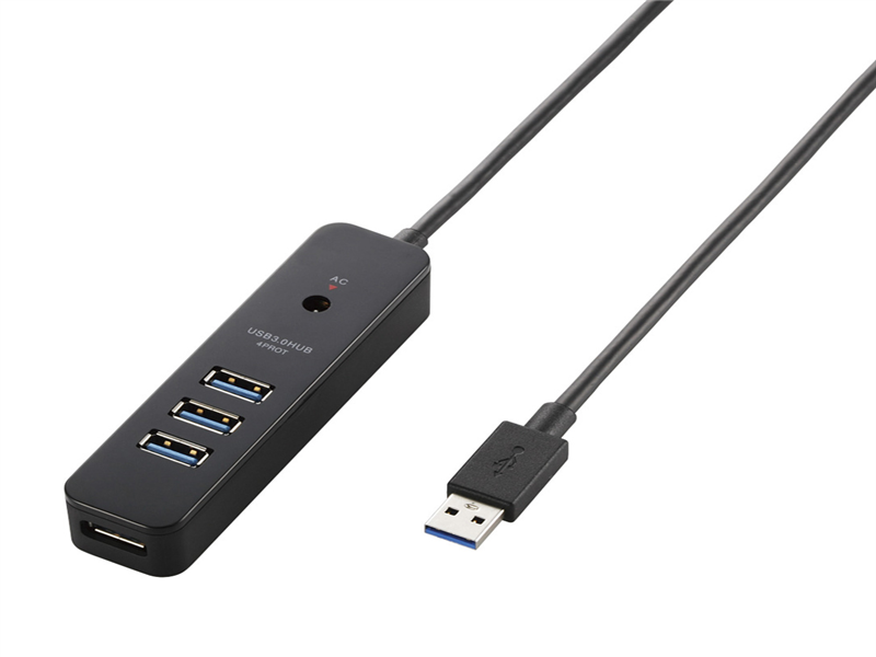 USB3.0ハブ/ケーブル直生え/セルフパワー/マグネット/4ポート/ブラック