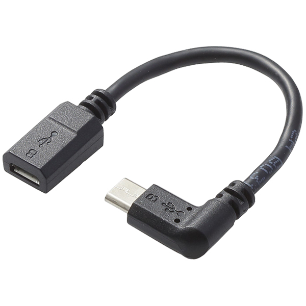 タブレット用変換アダプタ/充電通信対応/逆L字/2A/microBメス-microBオス/USB2.0/ブラック/0.1m