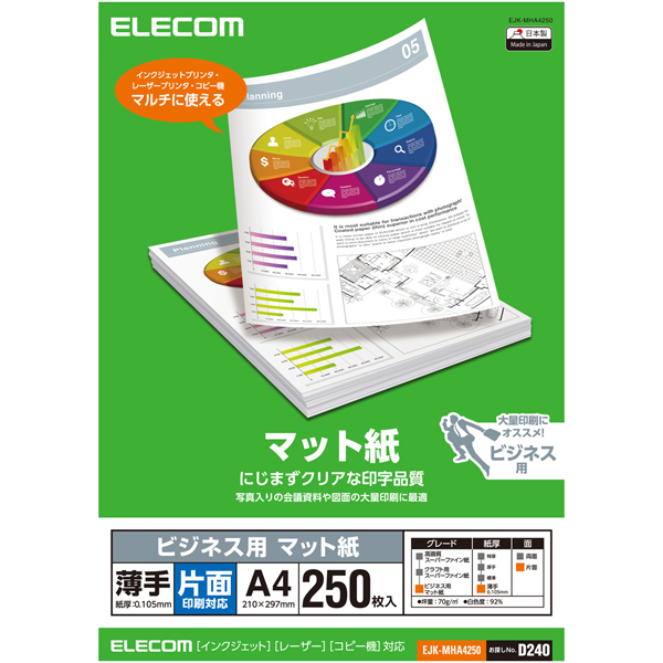 マット紙/ビジネス用/薄手/片面/A4/250枚
