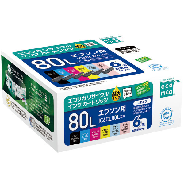 エコリカ リサイクルインクカートリッジ/EPSON/IC6CL80L互換/6色パック