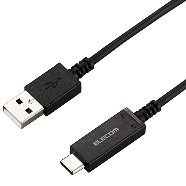 スマートフォン用USBケーブル/USB2.0/(Cオス-Aオス)/認証品/温度検知機能付/1.8m/ブラック